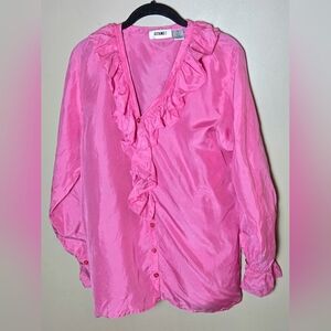 Vintage 90's Gitano 100% Silk Ruffle Balletcore Coquette Button Blouse, Medium